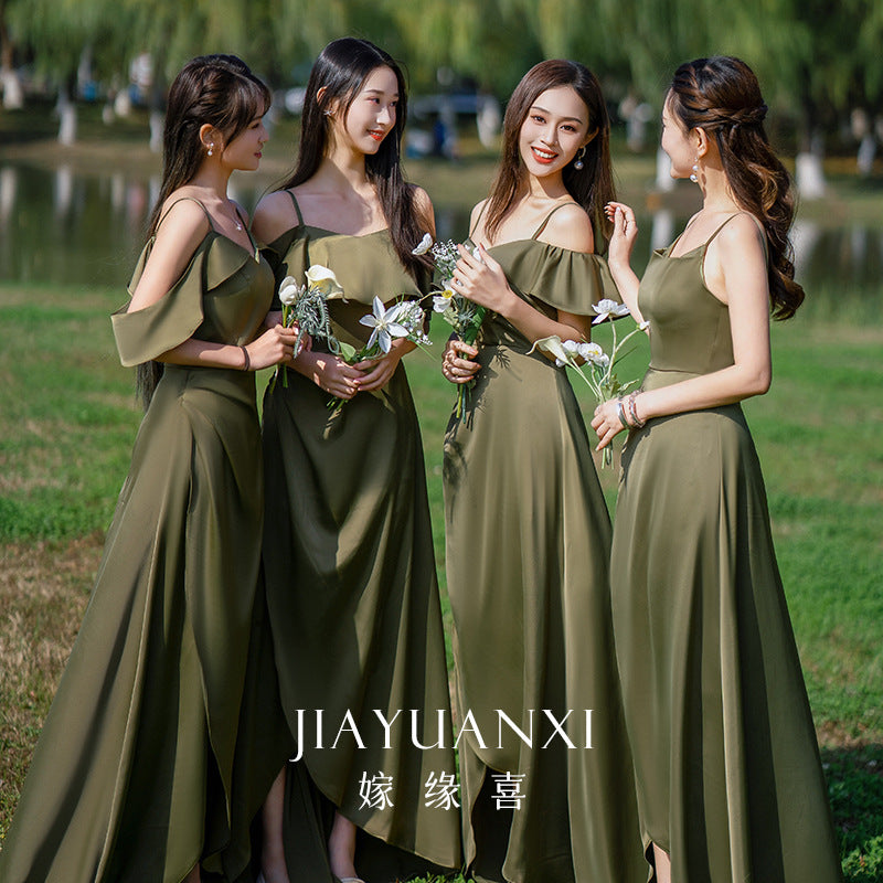 Bridesmaid Dress Girlfriends Group2023Summer New Satin Long Bridesmaid Dress for Sisters Graceful Mori Ladies Banquet