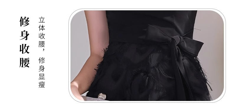 Black Tube Top Evening Dress for Women 2024 New Banquet Temperament Host Long Dress Student Art Exam 18-Year-Old Dress Autumn