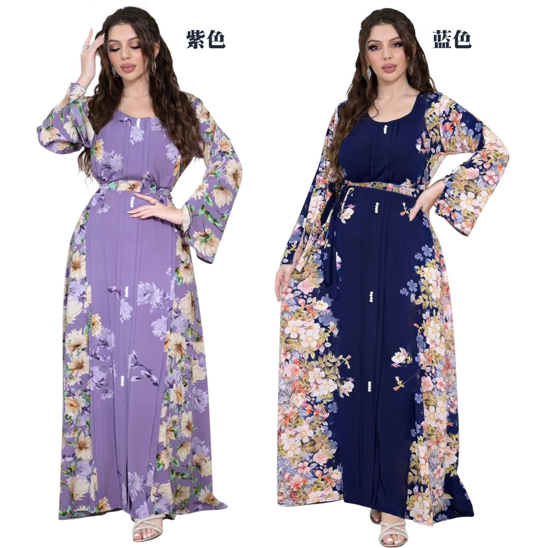 Xqy500296 Abaya Dubai Arab Cross-Border Middle East New Printed Dress Muslim Robe