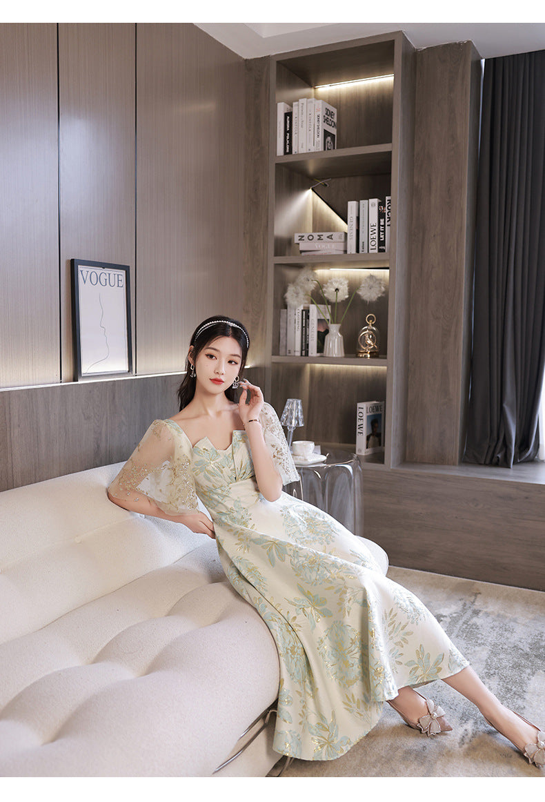 Daily Wearable French Suit 2024 New Summer Floral Bridesmaid Dress Dress Small Banquet Evening Dress