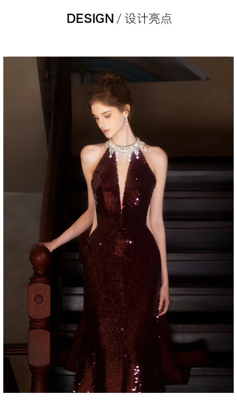 TOAST Clothing 2024 New High Sense Wine Red Bride Engagement Formal Dress Banquet Temperament Host Evening Dress Women