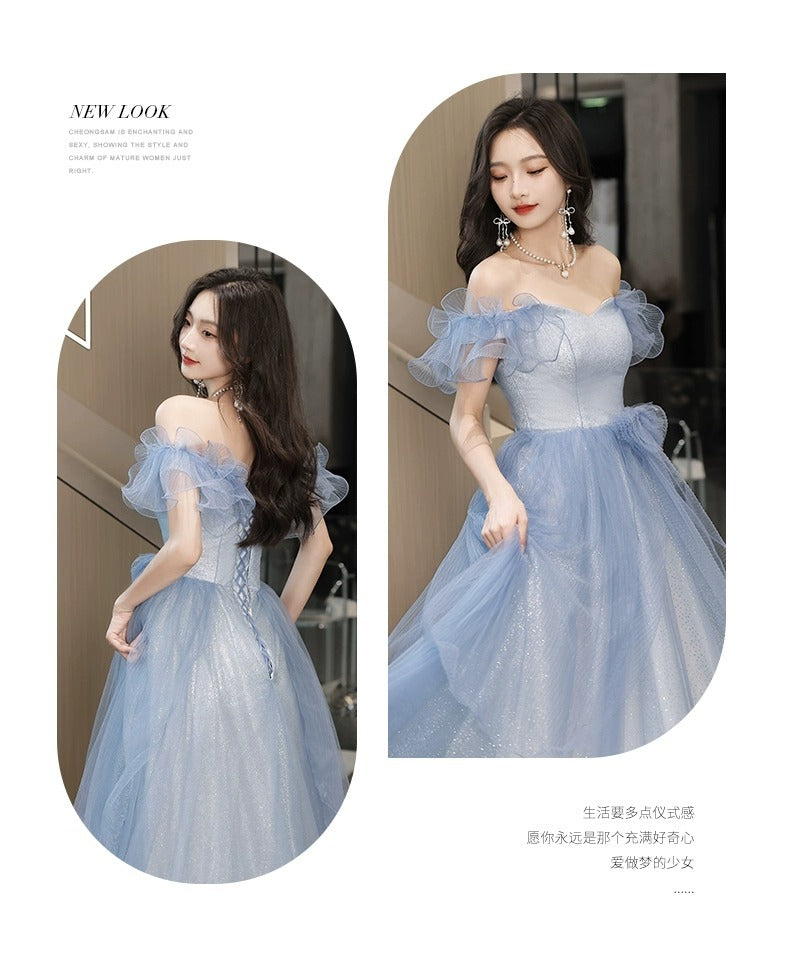 Blue Evening Dress for Women 2024 New High-Grade Fairy Graduation Host Art Exam High-End Affordable Luxury Niche French Style