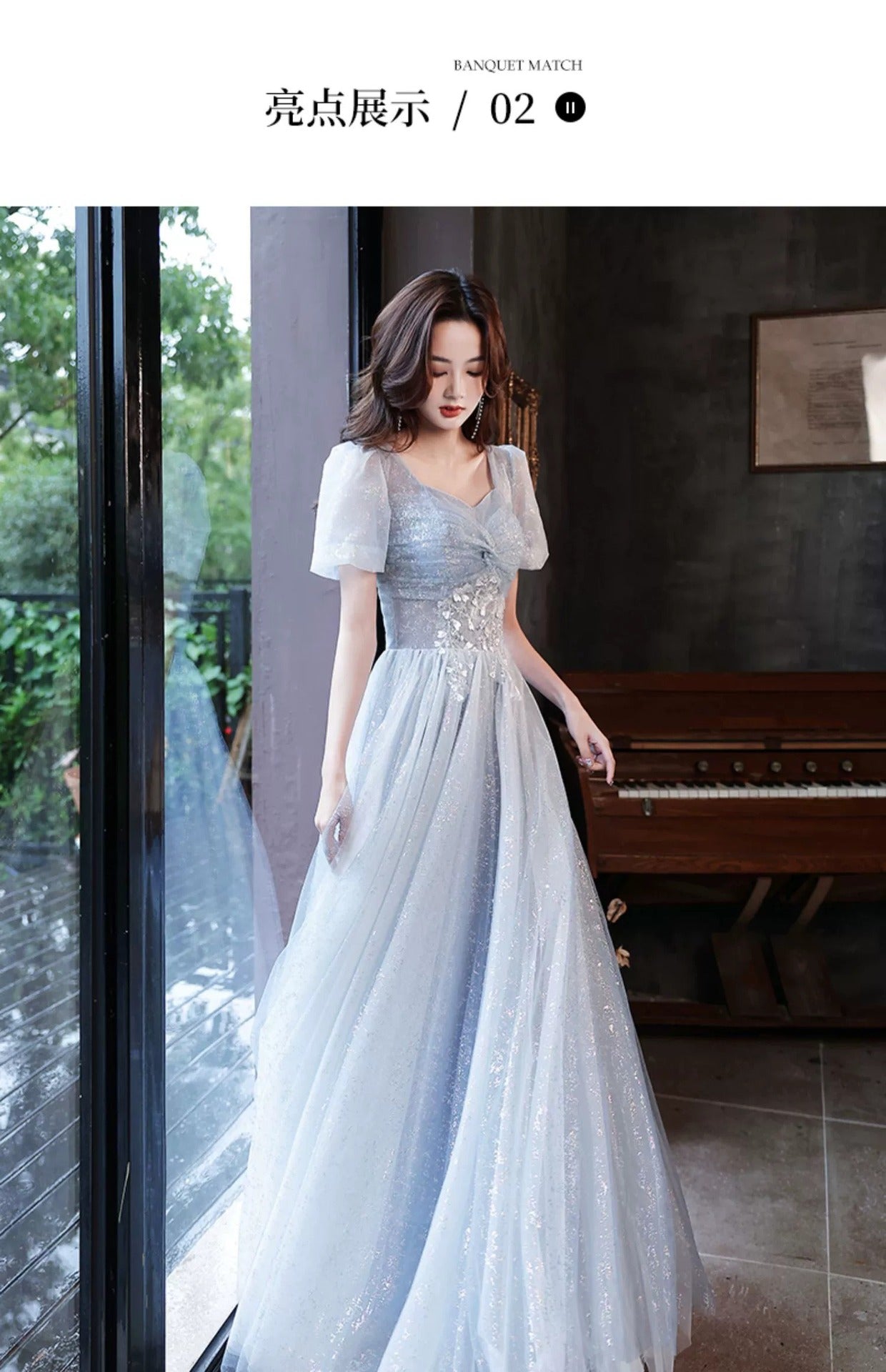 Art Exam Evening Dress Man Blue Female Banquet Temperament Vocal Music Host Costume Socialite Princess Style Dress