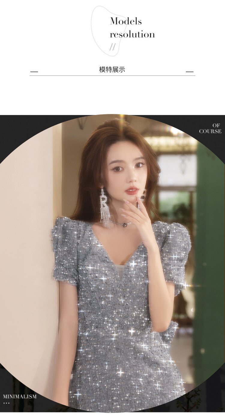 Evening Dress for Women 2024 New Light Luxury Toast Clothing Banquet Host Light Luxury Minority Light Luxury Fishtail Dress