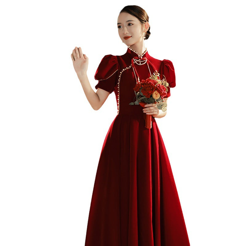 Toast Dress Bride 2024 New Chinese Style High-Grade Red Velvet Engagement Wedding Dress Women's Long Sleeve Spring