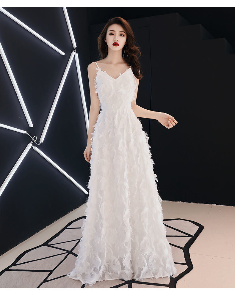 2024 Little Evening Dress Female White Elegant Graceful Fairy Banquet Birthday Party Host Everyday Dress Long