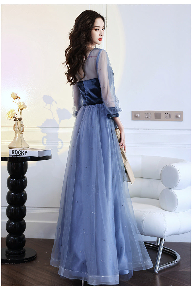 Evening Dress 2024 New Spring Velvet Slimming Long Birthday Party Host Banquet Temperament Belly Covering Dress for Women