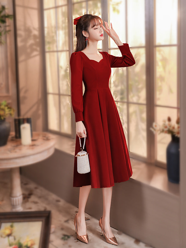 Toast Dress Bride 2024 New Autumn and Winter High-End Engagement Dress Back Door Slim Fit Slimming Long Sleeves Dress