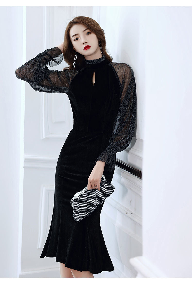 Toast Dress Bride High Sense Spring New Banquet Socialite Host Fishtail Evening Dress Black Slimming Slim Fit