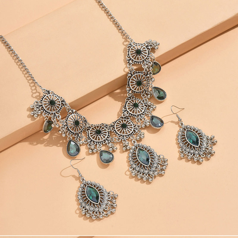 Necklace Jewelry Ornament Ethnic Style Vintage Gemstone Beads Jewelry 2 Pieces Set Earrings H820930