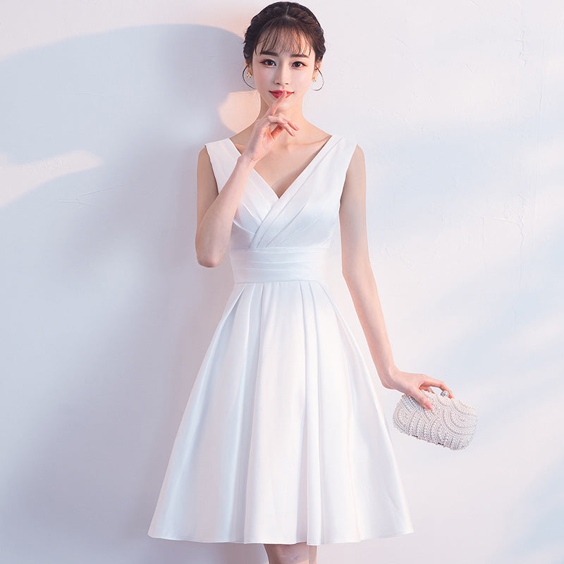 Evening Dress for Women New Style Daily Wear Petite White Slimming Short Dress Bridesmaid Dress Annual Meeting Small Dress
