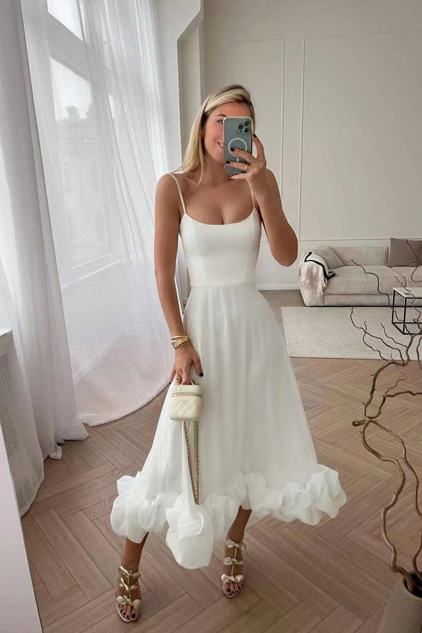Fashion Suspenders Large Swing Three-Dimensional Flower A- line Skirt European and American Women's Clothing Cross-Border Hot Selling New Elegant Slim Fit Dress