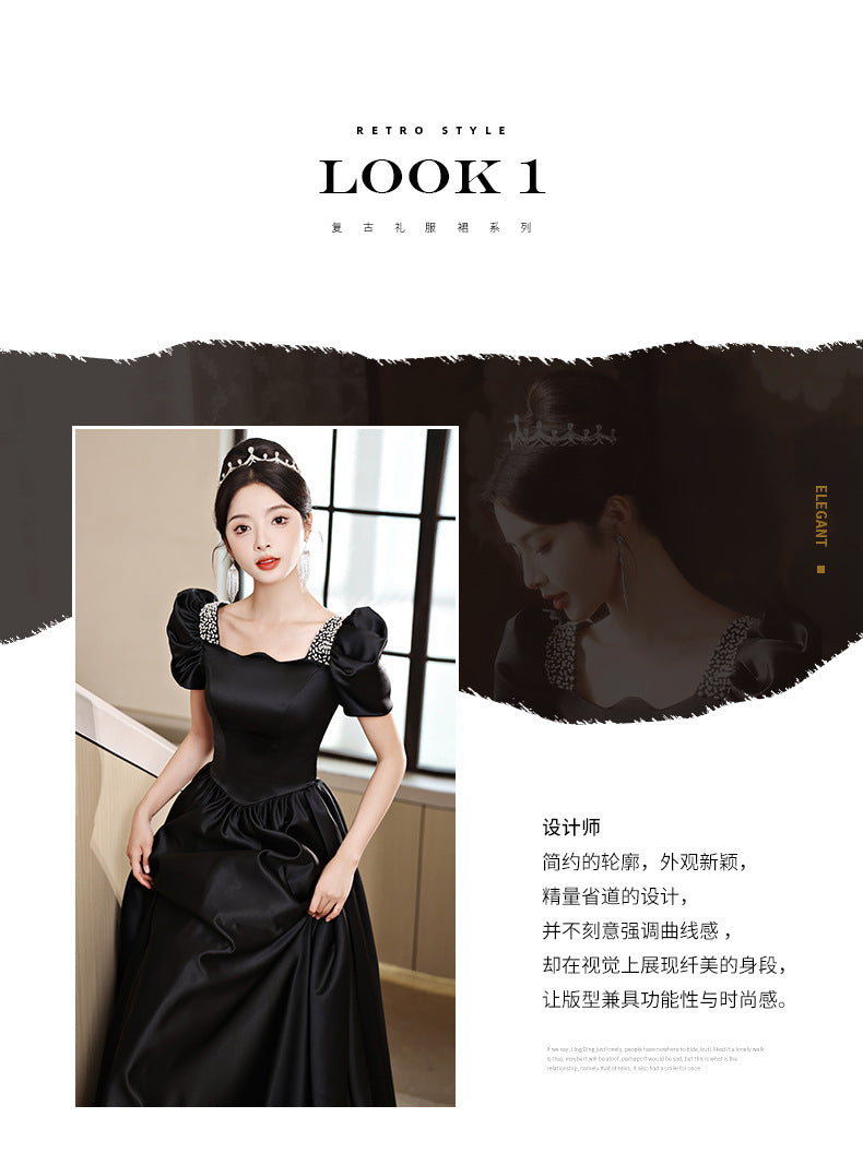 Black Evening Dress Women's Satin High Sense High-End Affordable Luxury Niche Banquet Adult Ceremony Temperament Host Art Test