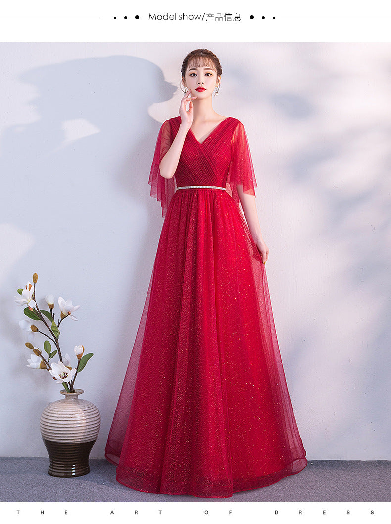 Chorus Performance Banquet Annual Party Evening Dress Female 2024 Autumn New Bride Wedding Slim Slimming Performance