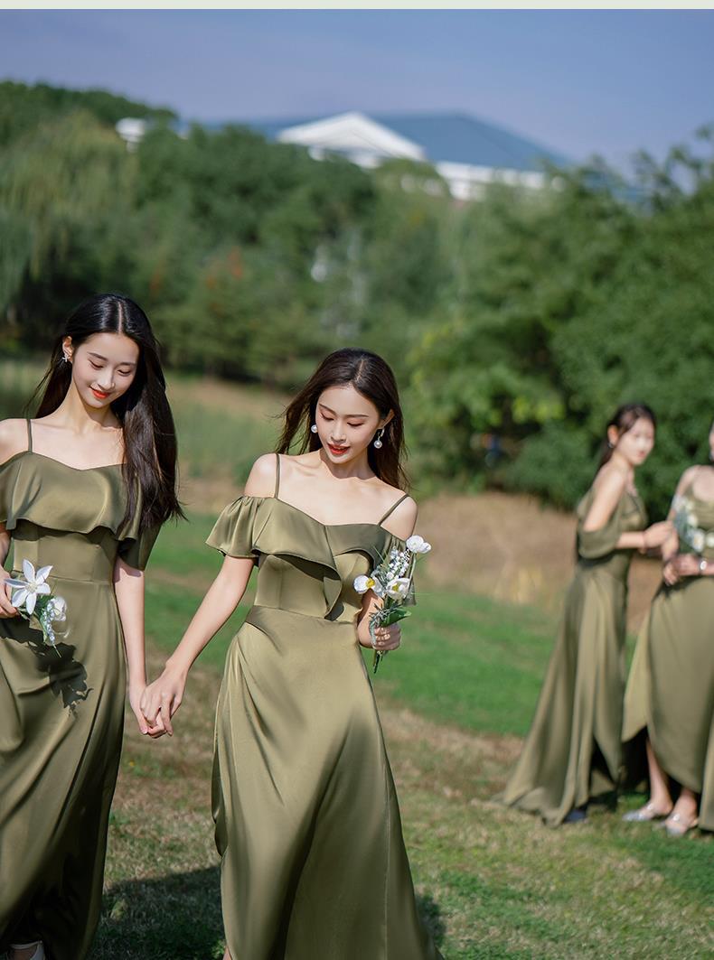 Bridesmaid Dress Girlfriends Group2023Summer New Satin Long Bridesmaid Dress for Sisters Graceful Mori Ladies Banquet