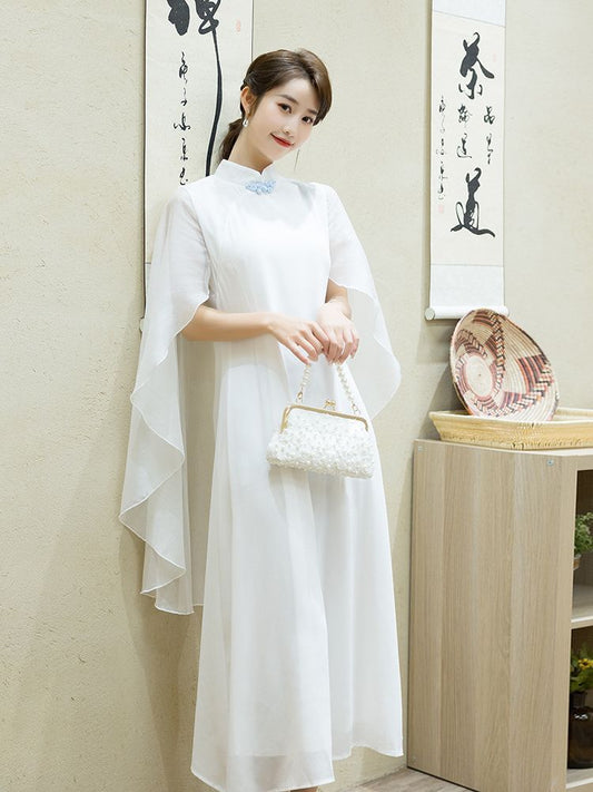 2023 Spring and Summer New Chinese Style Women's Clothing Charen Service Meditation Clothing Dress Cloak Fake Two Pieces Dress Fairy