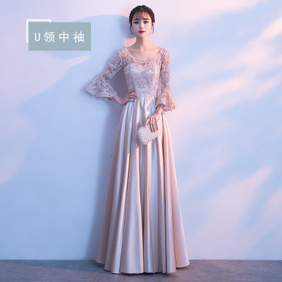 Long Bridesmaid Dress 2024 New Spring and Summer Korean Style Slim Fit Slimming Sisters Group Dress Performance Graduation Dress for Women