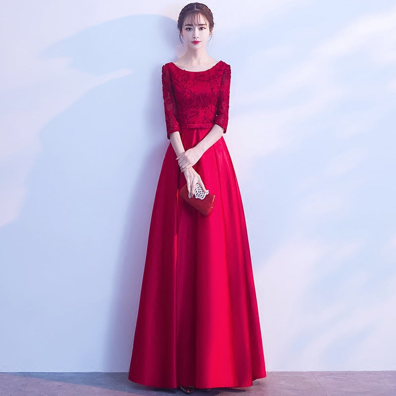 Toast Dress Bride 2024 New Wedding Banquet Evening Dress Skirt Women Wine Red Long Style Can Be Worn Casual Long Sleeve