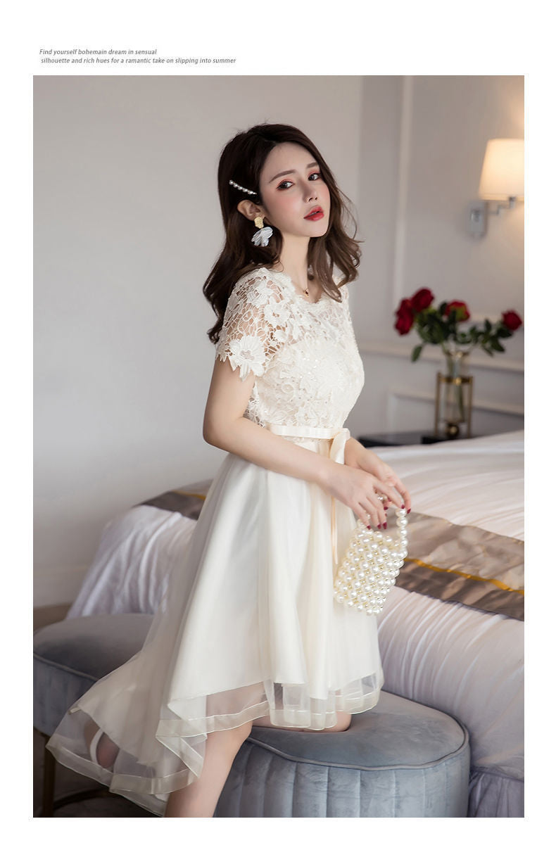 2024 New High Waist Toast Dress Bridal Wedding Dress Bridesmaid Wedding Dress Large Swing Belly Covering Lace Dress Long Dress