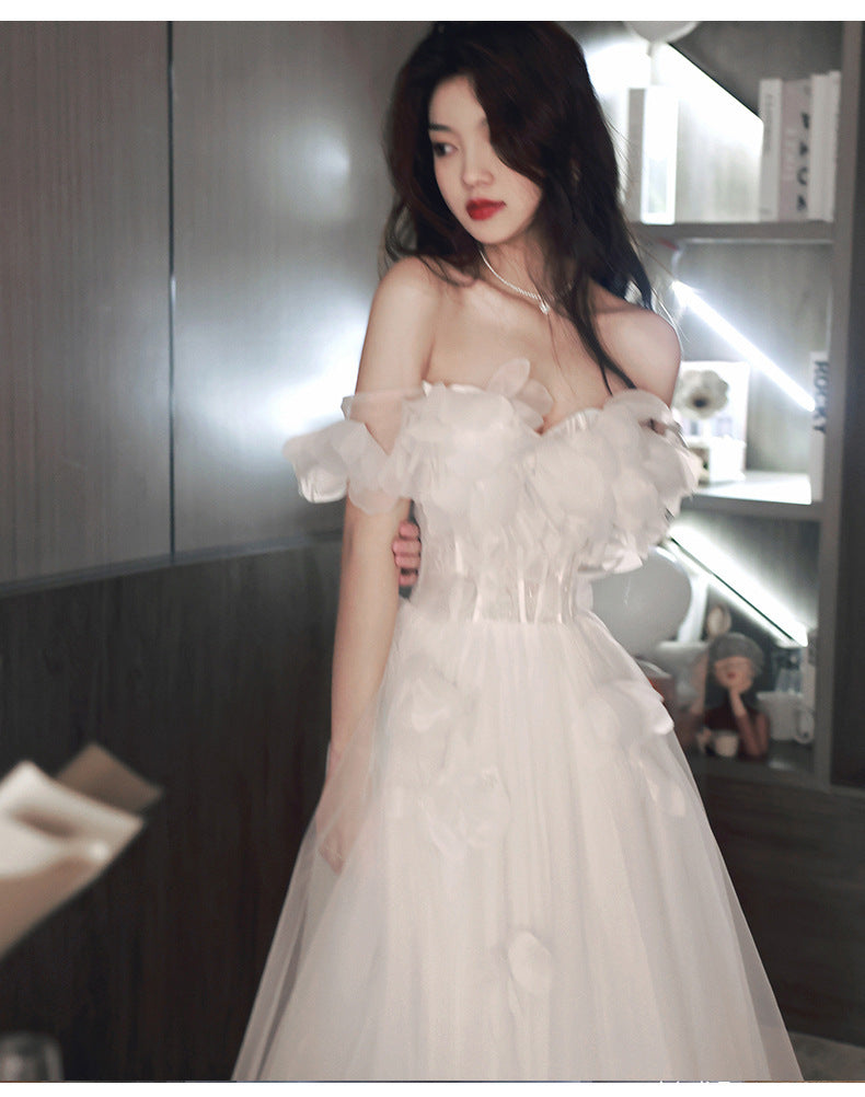 White Evening Dress Women's French Style High Sense High-End Affordable Luxury Niche Birthday Mori Style Wedding Dress Adult Princess on the Run