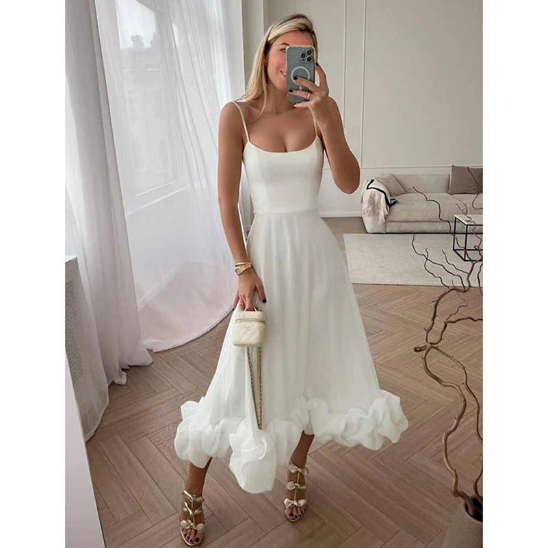 Fashion Suspenders Large Swing Three-Dimensional Flower A- line Skirt European and American Women's Clothing Cross-Border Hot Selling New Elegant Slim Fit Dress