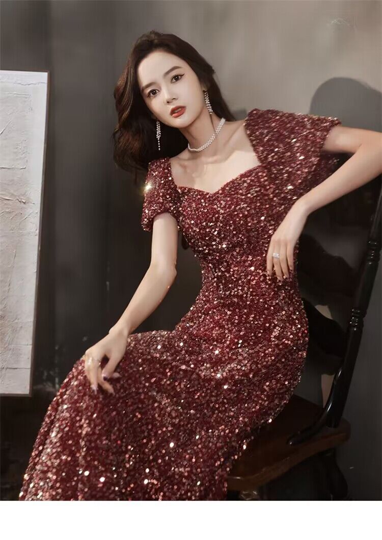 3183 Evening Dress Women's New Annual Party Banquet Temperament Entry Lux Niche High-End Host High Sense Dress