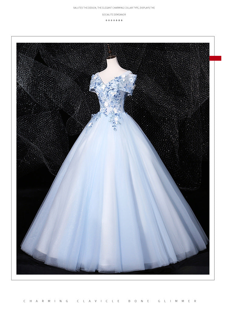 Sky Blue off-the-Shoulder Gown 2024 New Bel Canto Solo Pettiskirt Long Slimming Slim Fit Stage Skirt