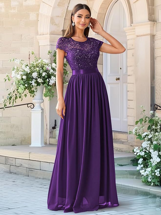 Cross-Border Amazon Fashion Banquet Dress Elegant European and American Bridesmaid Dress Wedding V-neck Short Lace Chiffon Dress