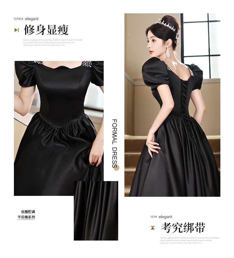 Black Evening Dress Women's Satin High Sense High-End Affordable Luxury Niche Banquet Adult Ceremony Temperament Host Art Test