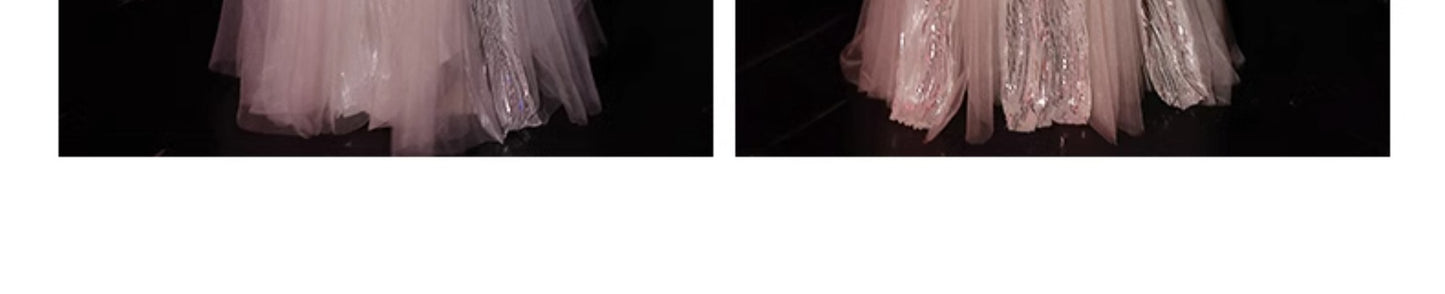 Fishtail Evening Dress 2024 New Sequined off-Shoulder Light Luxury Minority Host Banquet Heavy Work Waist-Tight Evening Dress