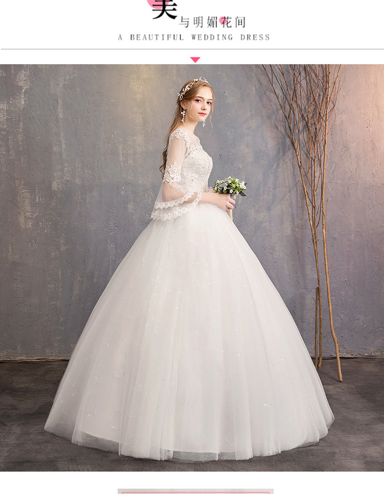 Wedding Dress 2024 New off-Shoulder Half Sleeve Korean Style Bridal Wedding Dress Floor-Length plus Size Slimming Wedding Dress Wholesale H16