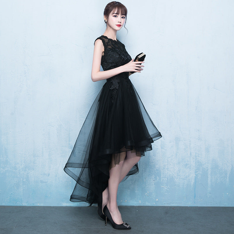 Evening Dress for Women 2024 New Short Front and Long Back Banquet Dress Party Show Thin Black Tuxedo Dress Short