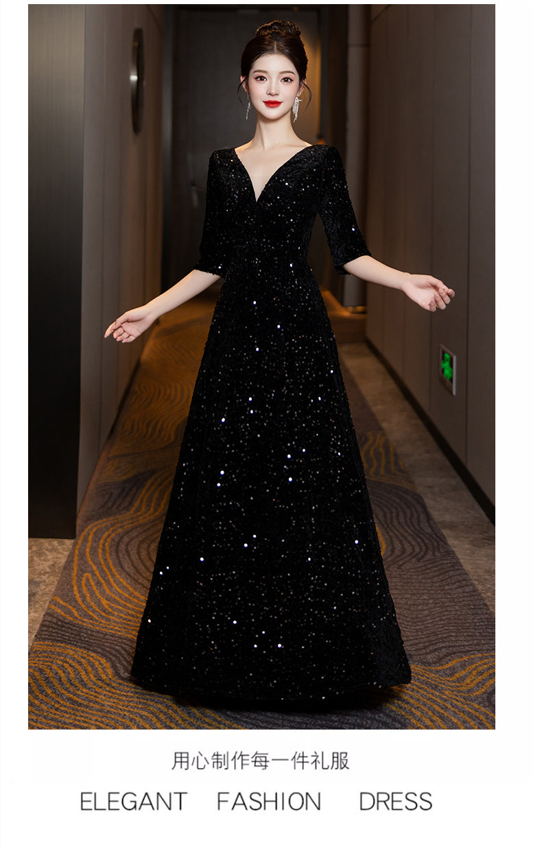 High-end Sequin Evening Dress for Choir Performance Host Conductor Piano Performance Slim Fit Slimming Choir Dress for Women