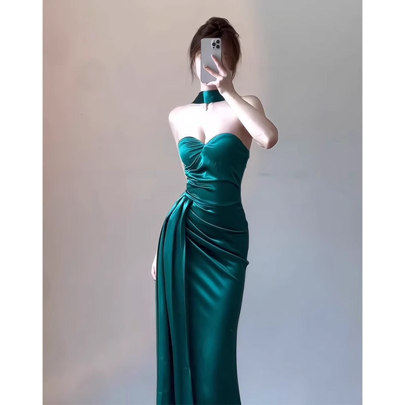 Birthday Dress High-Grade Evening Dress High-End Affordable Luxury Niche Toast Dress Socialite Satin Tube Top Halter Dress