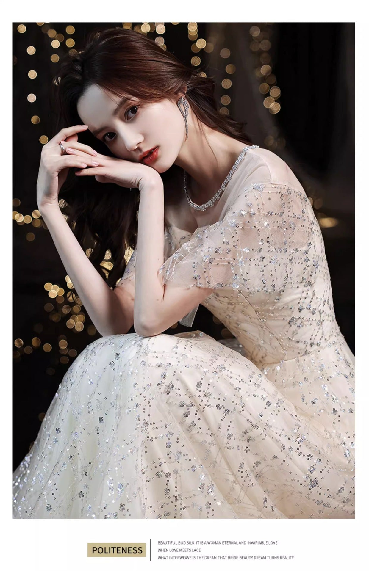 2024 New Sequined Evening Dress Women's High Sense Special Interest Light Luxury Banquet Temperament Annual Meeting Dinner Host