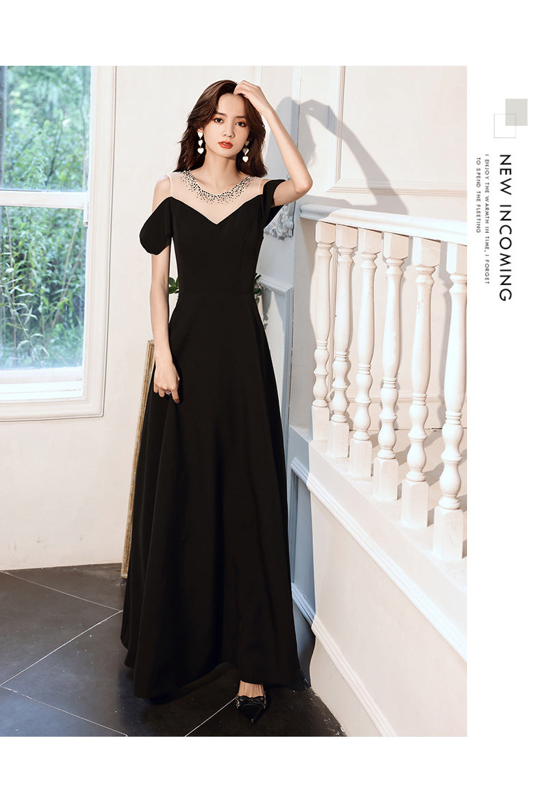 Black Evening Dress for Women 2024 New Daily Style Long Elegant Dress Host Ladies Party Dress