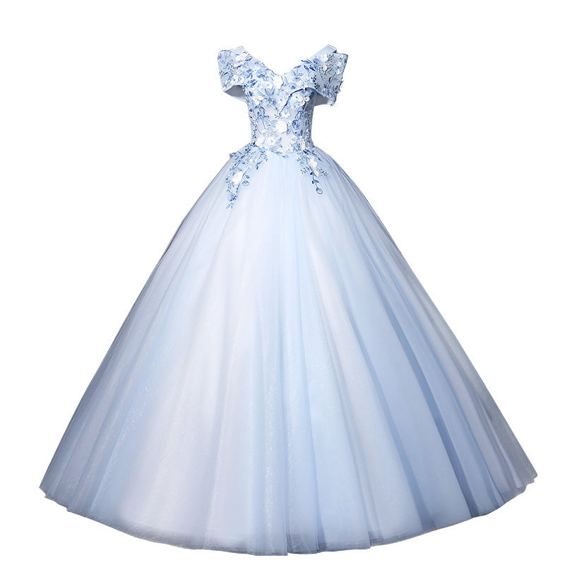 Sky Blue off-the-Shoulder Gown 2024 New Bel Canto Solo Pettiskirt Long Slimming Slim Fit Stage Skirt