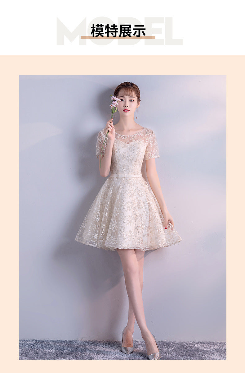 Champagne Color Evening Dress New Spring Elegant Socialite Annual Meeting Short Dress for Women