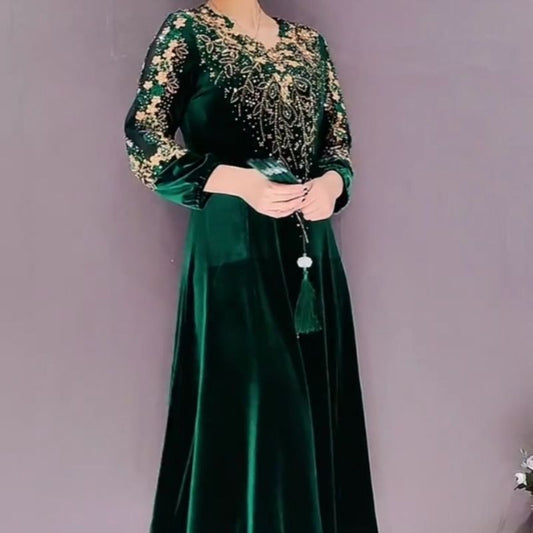 Muslimah Dress Green Black Long sleeve Gown H93332