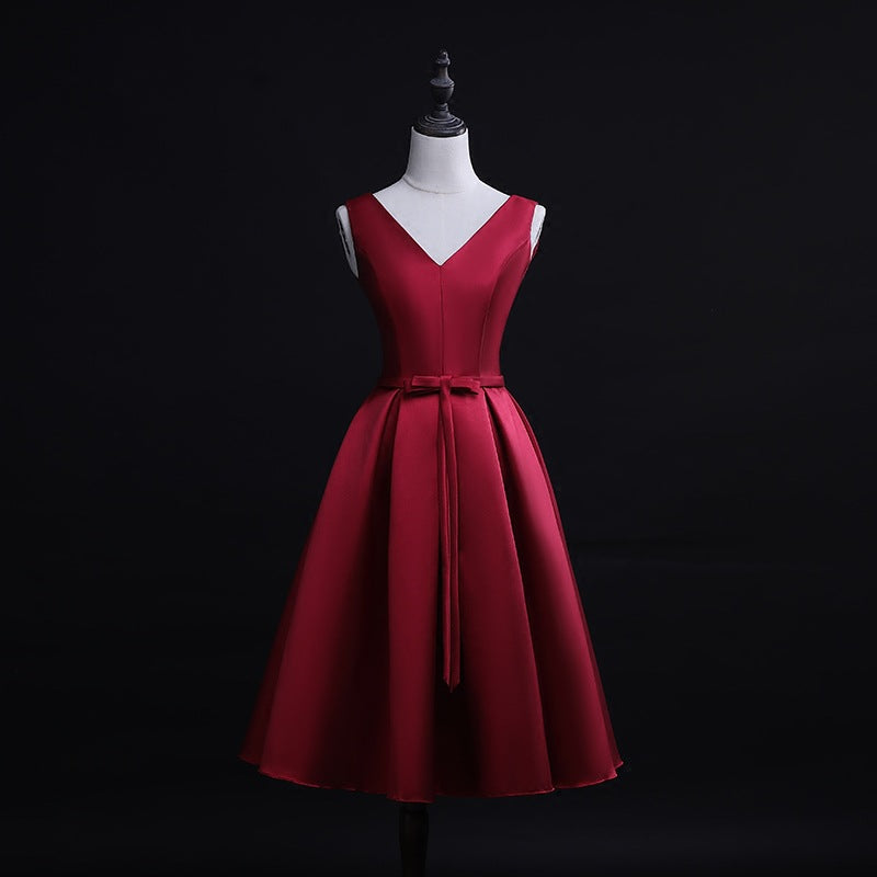 Bridal Toast Dress New Spring Short Red V-neck Engagement Return Wedding Dress for Women Slim Fit Slimming