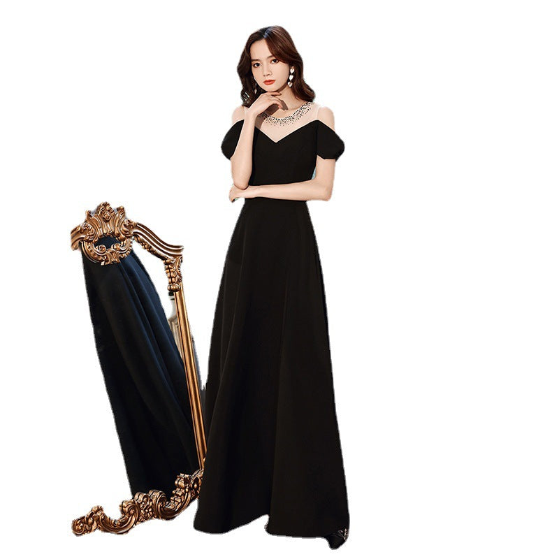 Black Evening Dress for Women 2024 New Daily Style Long Elegant Dress Host Ladies Party Dress