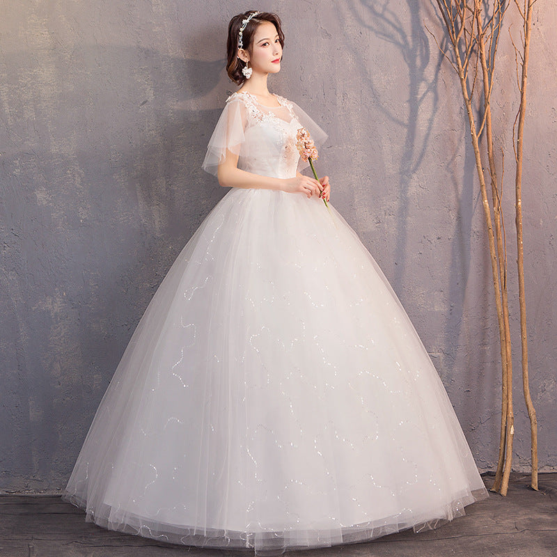 Wedding Dress Bride 2024 New Sexy Slim Fit Floor-Length Mori Fashion Korean Style Double Shoulder Bell Sleeve Wedding Dress