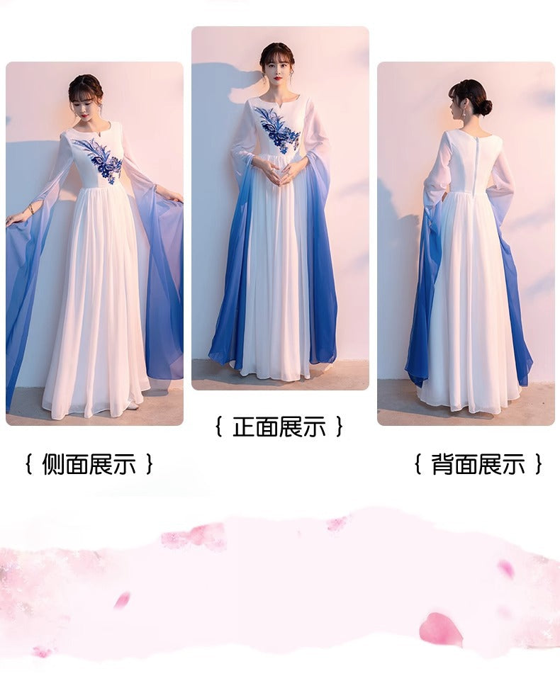 Chorus Costume Female Dress Temperament Host Command Dress Student Guzheng Performance Costume Chinese Style Suit