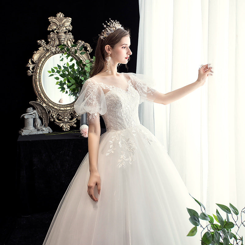 Wedding Dress 2024 New Korean Style Slim Fit Bridal Wedding Dress plus Size Lace Photo Studio Wedding Small H26