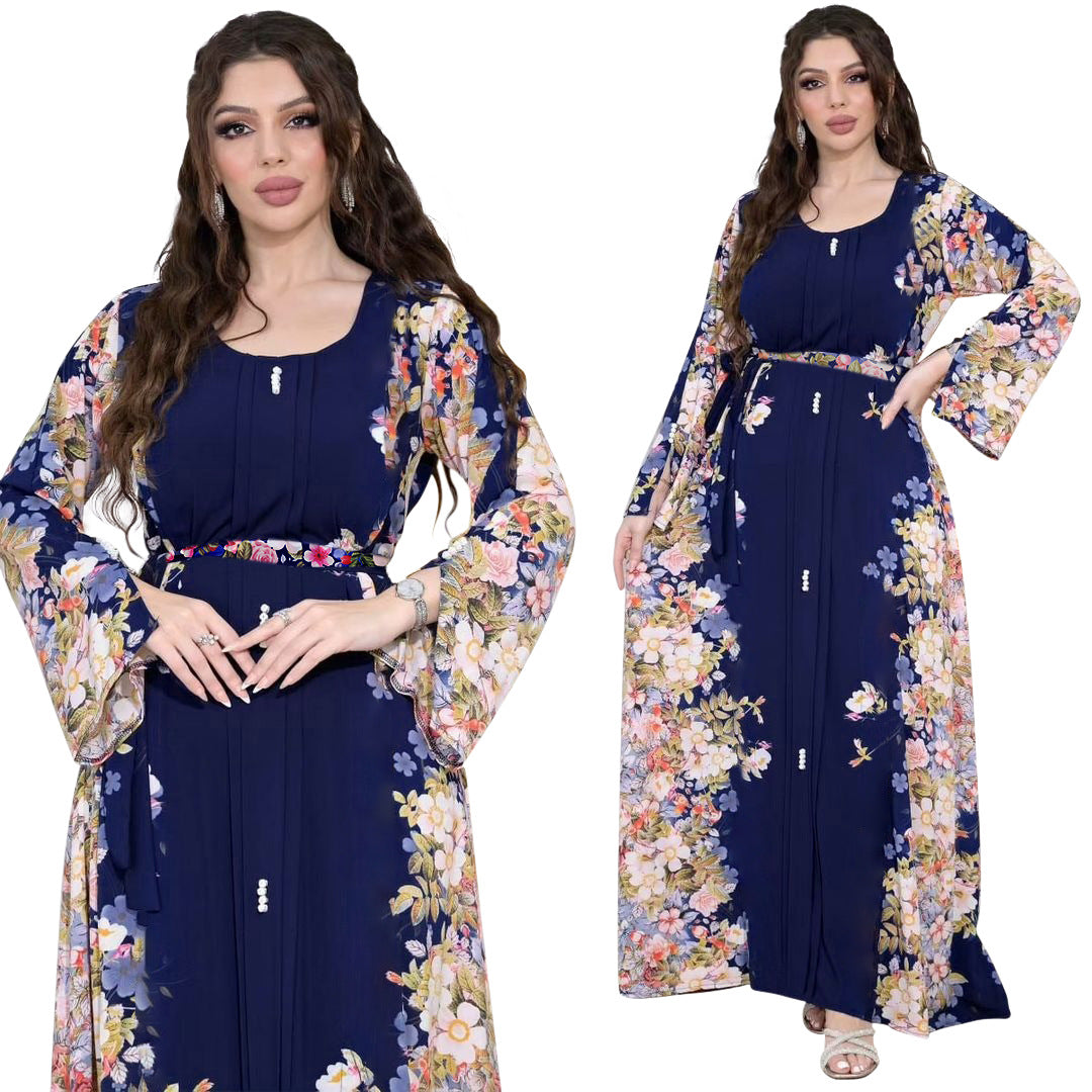 Xqy500296 Abaya Dubai Arab Cross-Border Middle East New Printed Dress Muslim Robe