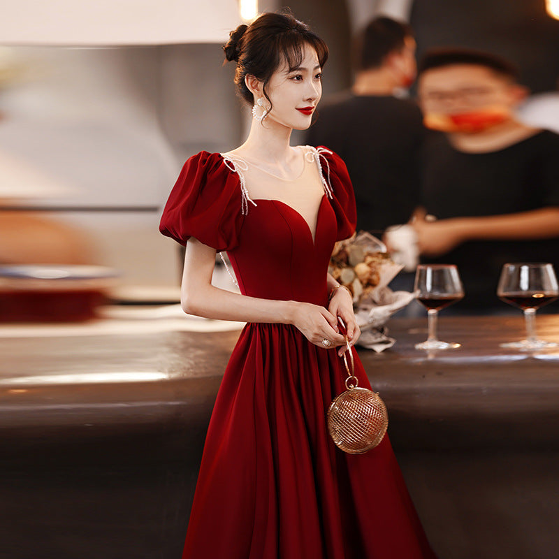Pink Little Evening Dress Female High-End Banquet Temperament Entry Lux Senior Sense Niche Host Annual Meeting Vocal Music Art Test