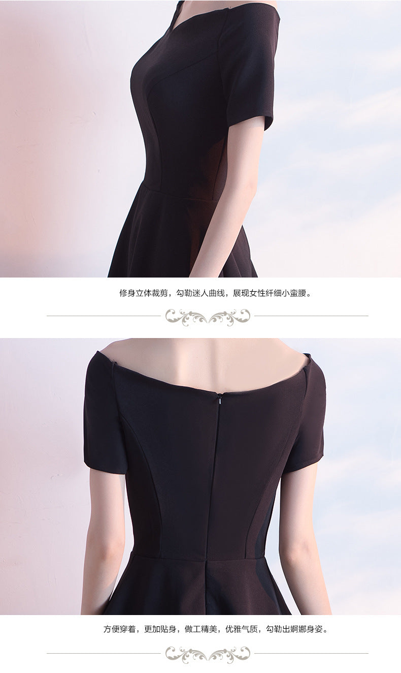Banquet Evening Dress for Women, Short New Style, Slimming Elegant Princess Off-Shoulder Korean Version Bodycon Dress