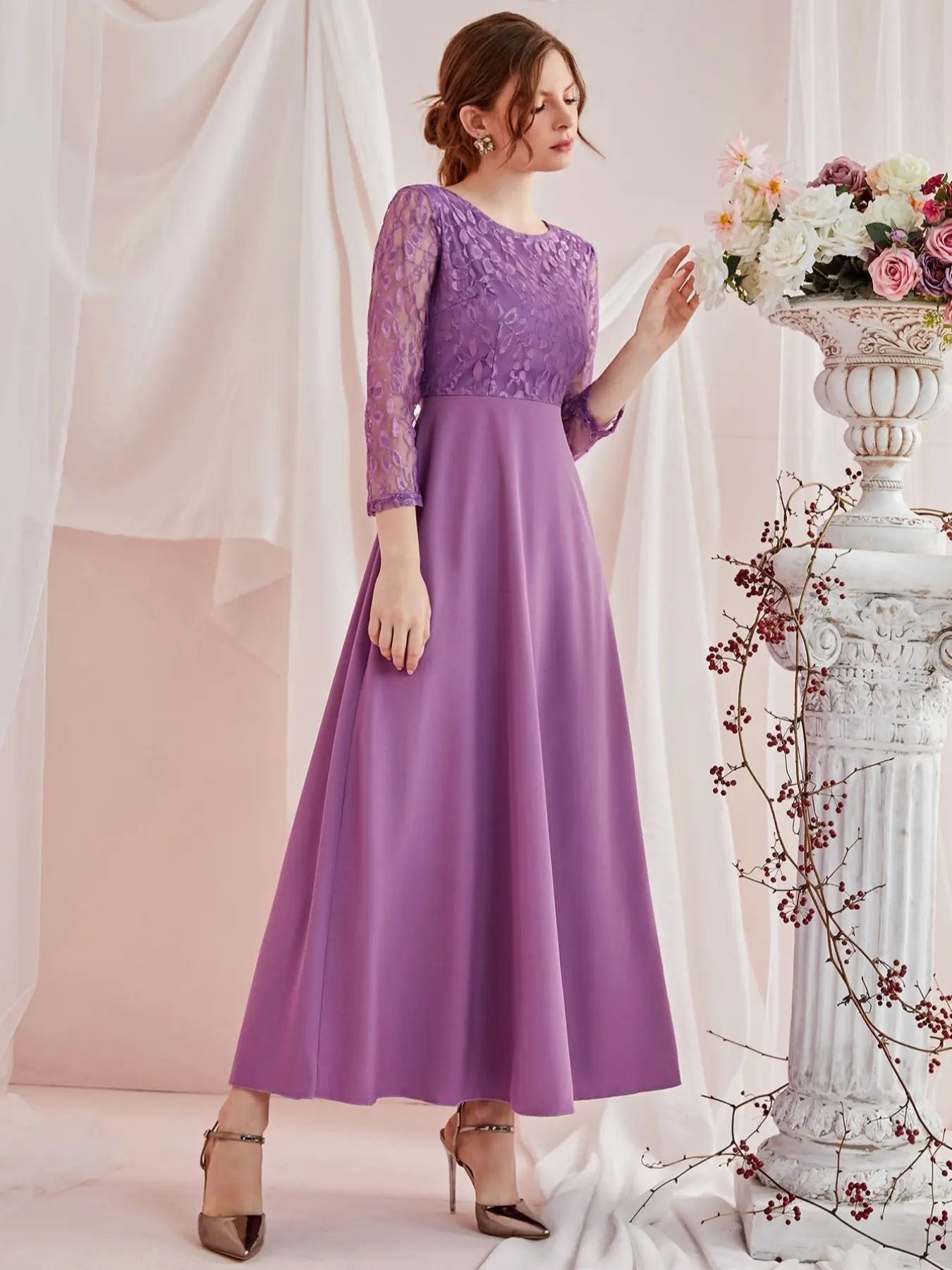 ZG-21651-1 European and American Women's Clothing Fashionable Autumn New Lace High Waist Dress in Stock Banquet Dress