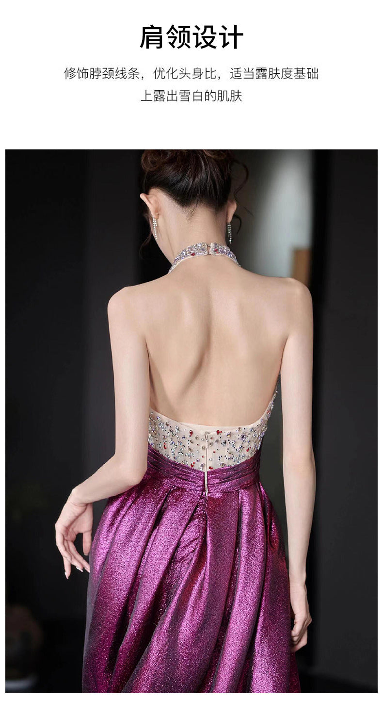 Halter Evening Dress 2024 New High Sense Heavy Industry Beads Banquet Temperament Host Bride Engagement Toast Clothing