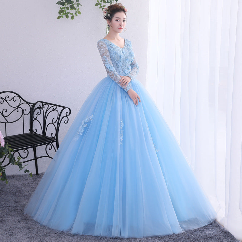 Annual Party Evening Dress 2024 New Studio Shooting Student Vocal Music Art Test Performance Clothes Long Sleeve Elegant Bubble Dress Female